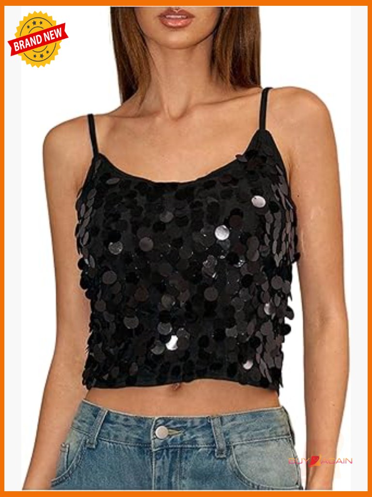 Sparkly Sequin Camisole Spaghetti Strap Going Out Top